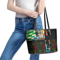 Ska Two Tone Leather Tote Bag with Colorful Checkerboard Music Art Carnival Festival - Wonder Print Shop
