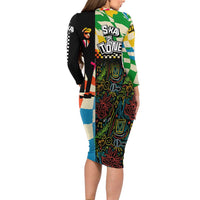 Ska Two Tone Long Sleeve Bodycon Dress with Colorful Checkerboard Music Art Carnival Festival - Wonder Print Shop