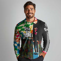 Ska Two Tone Long Sleeve Polo Shirt with Colorful Checkerboard Music Art Carnival Festival - Wonder Print Shop