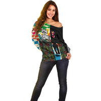 Ska Two Tone Off Shoulder Sweater with Colorful Checkerboard Music Art Carnival Festival - Wonder Print Shop