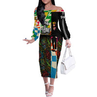 Ska Two Tone Off The Shoulder Long Sleeve Dress with Colorful Checkerboard Music Art Carnival Festival - Wonder Print Shop