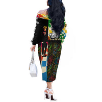 Ska Two Tone Off The Shoulder Long Sleeve Dress with Colorful Checkerboard Music Art Carnival Festival - Wonder Print Shop