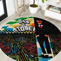 Ska Two Tone Round Carpet with Colorful Checkerboard Music Art Carnival Festival - Wonder Print Shop