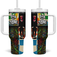 Ska Two Tone Tumbler With Handle with Colorful Checkerboard Music Art Carnival Festival - Wonder Print Shop