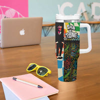 Ska Two Tone Tumbler With Handle with Colorful Checkerboard Music Art Carnival Festival - Wonder Print Shop
