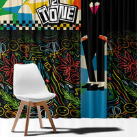 Ska Two Tone Window Curtain with Colorful Checkerboard Music Art Carnival Festival - Wonder Print Shop
