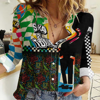 Ska Two Tone Women Casual Shirt with Colorful Checkerboard Music Art Carnival Festival - Wonder Print Shop