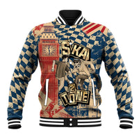 Ska 2 Tone Baseball Jacket Big Ben Dance Two Tone Blue Checkerboard - Wonder Print Shop