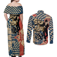 Ska 2 Tone Couples Matching Off Shoulder Maxi Dress and Long Sleeve Button Shirt Big Ben Dance Two Tone Blue Checkerboard - Wonder Print Shop