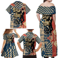 Ska 2 Tone Family Matching Off Shoulder Maxi Dress and Hawaiian Shirt Big Ben Dance Two Tone Blue Checkerboard - Wonder Print Shop