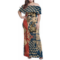 Ska 2 Tone Family Matching Off Shoulder Maxi Dress and Hawaiian Shirt Big Ben Dance Two Tone Blue Checkerboard - Wonder Print Shop