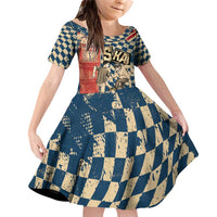 Ska 2 Tone Family Matching Off Shoulder Short Dress and Hawaiian Shirt Big Ben Dance Two Tone Blue Checkerboard - Wonder Print Shop