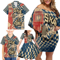 Ska 2 Tone Family Matching Off Shoulder Short Dress and Hawaiian Shirt Big Ben Dance Two Tone Blue Checkerboard - Wonder Print Shop