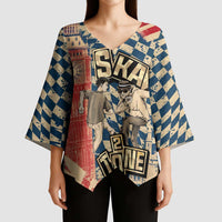 Ska 2 Tone Kimono Sleeve Blouse Big Ben Dance Two Tone Blue Checkerboard - Wonder Print Shop