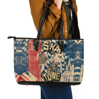 Ska 2 Tone Leather Tote Bag Big Ben Dance Two Tone Blue Checkerboard - Wonder Print Shop