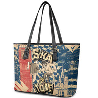 Ska 2 Tone Leather Tote Bag Big Ben Dance Two Tone Blue Checkerboard - Wonder Print Shop