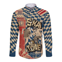 Ska 2 Tone Long Sleeve Button Shirt Big Ben Dance Two Tone Blue Checkerboard - Wonder Print Shop