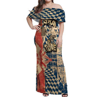 Ska 2 Tone Off Shoulder Maxi Dress Big Ben Dance Two Tone Blue Checkerboard - Wonder Print Shop