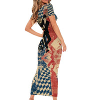 Ska 2 Tone Short Sleeve Bodycon Dress Big Ben Dance Two Tone Blue Checkerboard - Wonder Print Shop