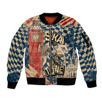 Ska 2 Tone Sleeve Zip Bomber Jacket Big Ben Dance Two Tone Blue Checkerboard - Wonder Print Shop