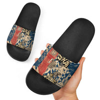 Ska 2 Tone Slide Sandals Big Ben Dance Two Tone Blue Checkerboard - Wonder Print Shop