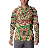 Darfur Sudan Button Sweatshirt with Red Green Beige Tribal Pattern - Wonder Print Shop