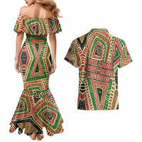 Darfur Sudan Couples Matching Mermaid Dress and Hawaiian Shirt with Red Green Beige Tribal Pattern - Wonder Print Shop