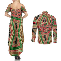 Darfur Sudan Couples Matching Summer Maxi Dress and Long Sleeve Button Shirt with Red Green Beige Tribal Pattern - Wonder Print Shop