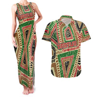 Darfur Sudan Couples Matching Tank Maxi Dress and Hawaiian Shirt with Red Green Beige Tribal Pattern - Wonder Print Shop