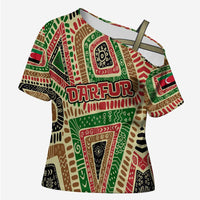 Darfur Sudan Cross Shoulder Shirt with Red Green Beige Tribal Pattern - Wonder Print Shop