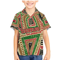 Darfur Sudan Family Matching Mermaid Dress and Hawaiian Shirt with Red Green Beige Tribal Pattern - Wonder Print Shop