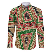 Darfur Sudan Family Matching Off Shoulder Short Dress and Hawaiian Shirt with Red Green Beige Tribal Pattern - Wonder Print Shop