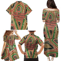 Darfur Sudan Family Matching Puletasi and Hawaiian Shirt with Red Green Beige Tribal Pattern - Wonder Print Shop