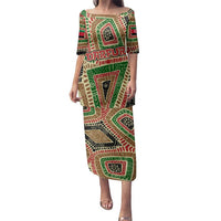 Darfur Sudan Family Matching Puletasi and Hawaiian Shirt with Red Green Beige Tribal Pattern - Wonder Print Shop