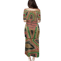 Darfur Sudan Family Matching Puletasi and Hawaiian Shirt with Red Green Beige Tribal Pattern - Wonder Print Shop