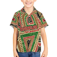 Darfur Sudan Family Matching Short Sleeve Bodycon Dress and Hawaiian Shirt with Red Green Beige Tribal Pattern - Wonder Print Shop