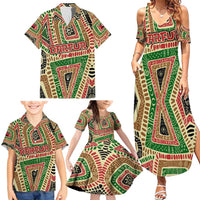 Darfur Sudan Family Matching Summer Maxi Dress and Hawaiian Shirt with Red Green Beige Tribal Pattern - Wonder Print Shop