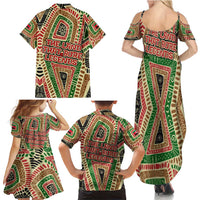 Darfur Sudan Family Matching Summer Maxi Dress and Hawaiian Shirt with Red Green Beige Tribal Pattern - Wonder Print Shop