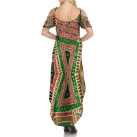 Darfur Sudan Family Matching Summer Maxi Dress and Hawaiian Shirt with Red Green Beige Tribal Pattern - Wonder Print Shop