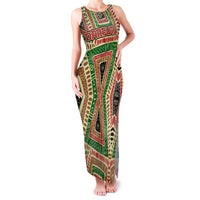 Darfur Sudan Family Matching Tank Maxi Dress and Hawaiian Shirt with Red Green Beige Tribal Pattern - Wonder Print Shop