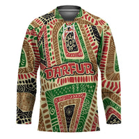 Darfur Sudan Hockey Jersey with Red Green Beige Tribal Pattern - Wonder Print Shop