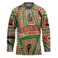 Darfur Sudan Hockey Jersey with Red Green Beige Tribal Pattern - Wonder Print Shop