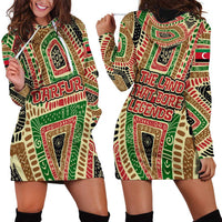 Darfur Sudan Hoodie Dress with Red Green Beige Tribal Pattern - Wonder Print Shop