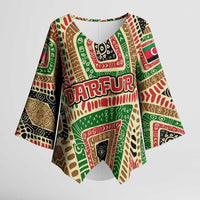Darfur Sudan Kimono Sleeve Blouse with Red Green Beige Tribal Pattern - Wonder Print Shop