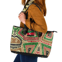 Darfur Sudan Leather Tote Bag with Red Green Beige Tribal Pattern - Wonder Print Shop