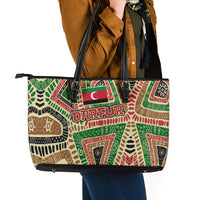 Darfur Sudan Leather Tote Bag with Red Green Beige Tribal Pattern - Wonder Print Shop