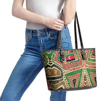 Darfur Sudan Leather Tote Bag with Red Green Beige Tribal Pattern - Wonder Print Shop