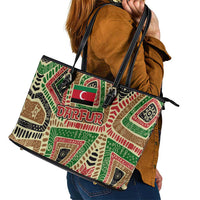 Darfur Sudan Leather Tote Bag with Red Green Beige Tribal Pattern - Wonder Print Shop
