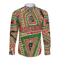 Darfur Sudan Long Sleeve Button Shirt with Red Green Beige Tribal Pattern - Wonder Print Shop