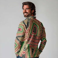 Darfur Sudan Long Sleeve Polo Shirt with Red Green Beige Tribal Pattern - Wonder Print Shop